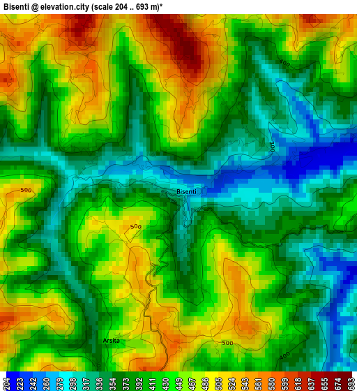 Bisenti elevation map