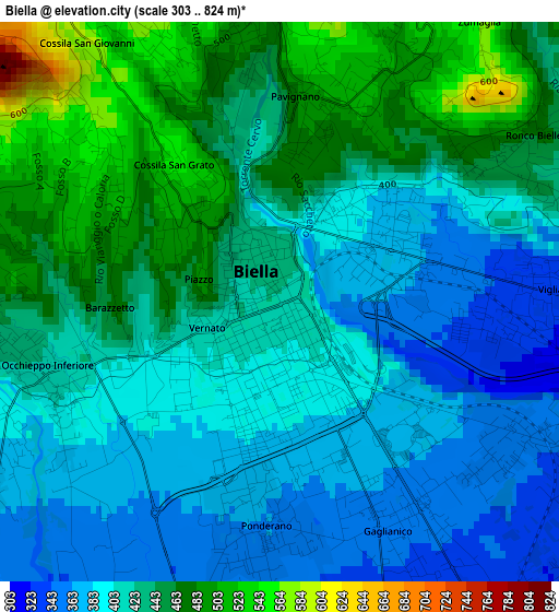 Biella elevation map