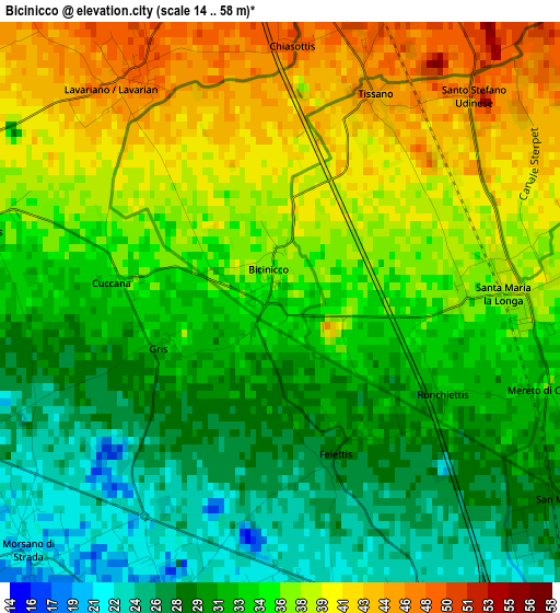 Bicinicco elevation map