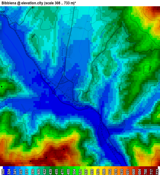 Bibbiena elevation map