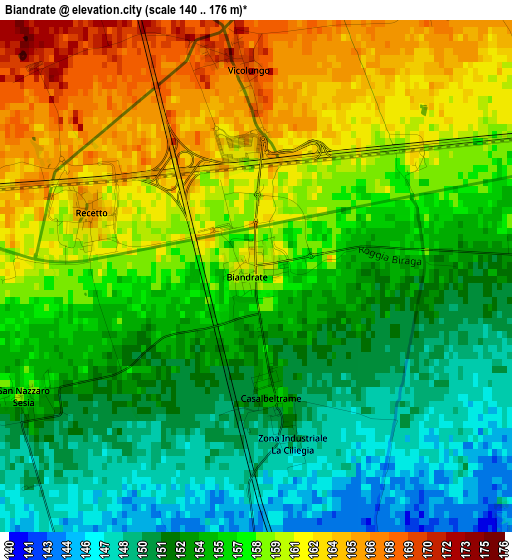 Biandrate elevation map