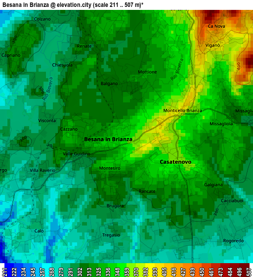 Besana in Brianza elevation map