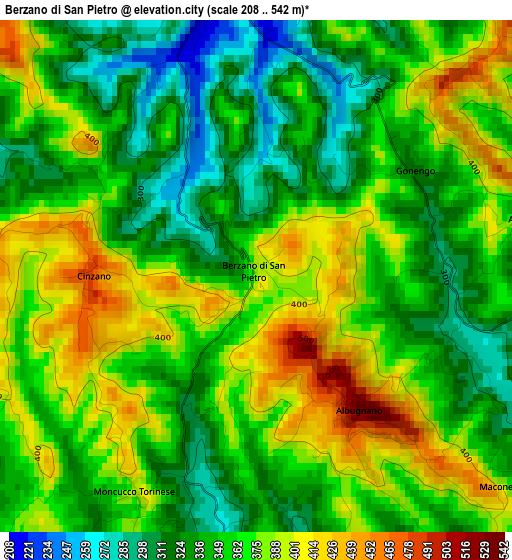 Berzano di San Pietro elevation map