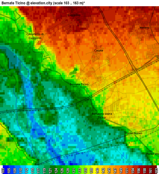 Bernate Ticino elevation map