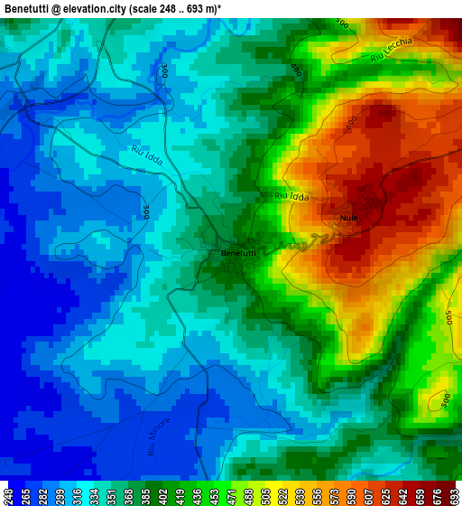 Benetutti elevation map