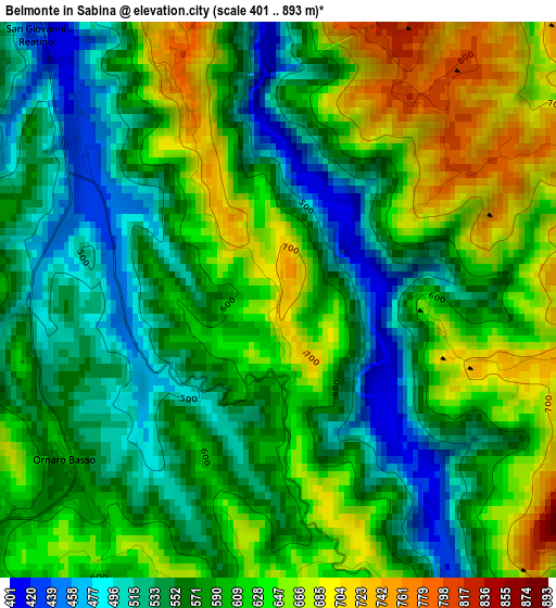 Belmonte in Sabina elevation map