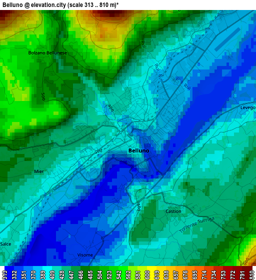 Belluno elevation map