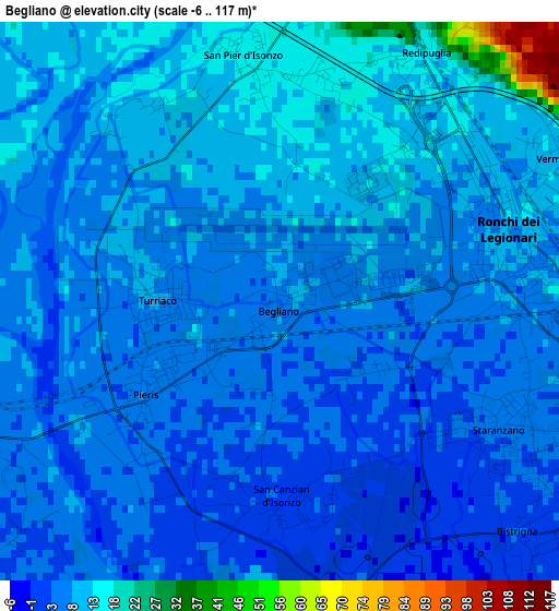 Begliano elevation map