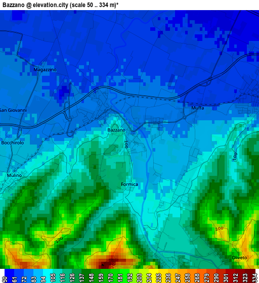 Bazzano elevation map