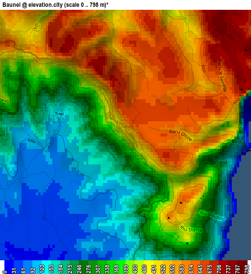 Baunei elevation map