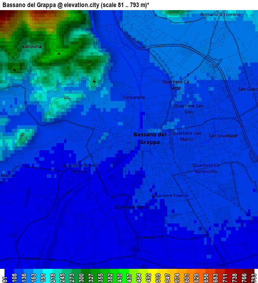 Bassano del Grappa elevation map