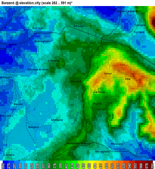 Barzanò elevation map