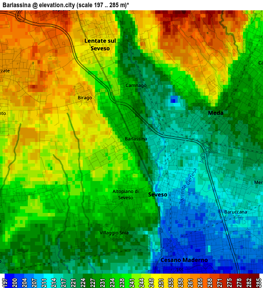 Barlassina elevation map