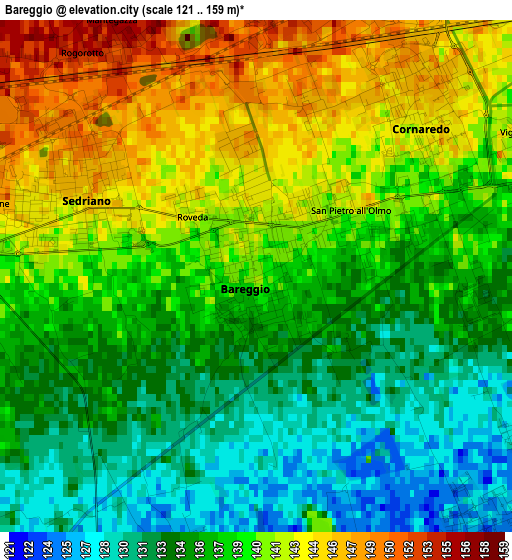 Bareggio elevation map