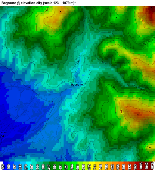 Bagnone elevation map