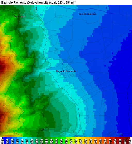 Bagnolo Piemonte elevation map