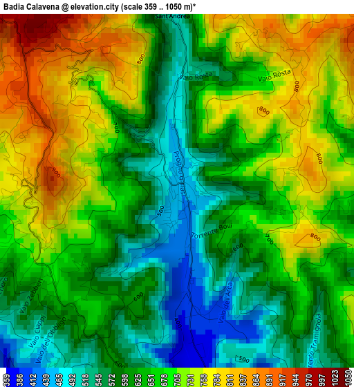 Badia Calavena elevation map