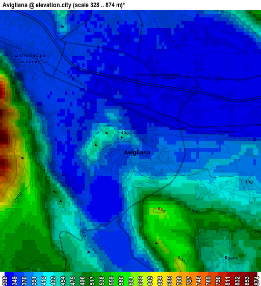 Avigliana elevation map