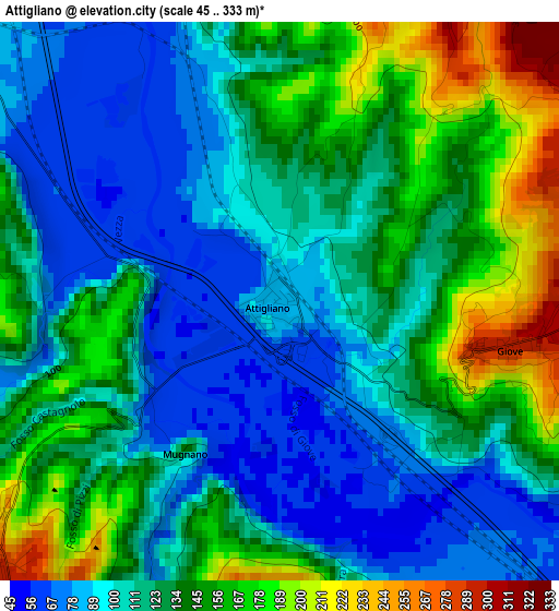 Attigliano elevation map