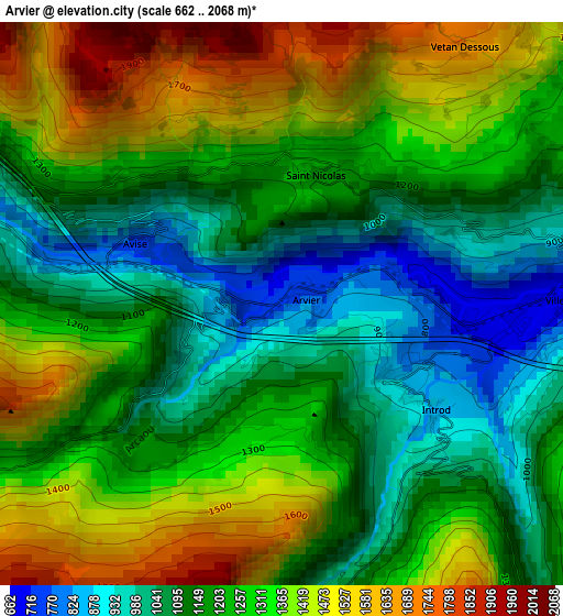 Arvier elevation map