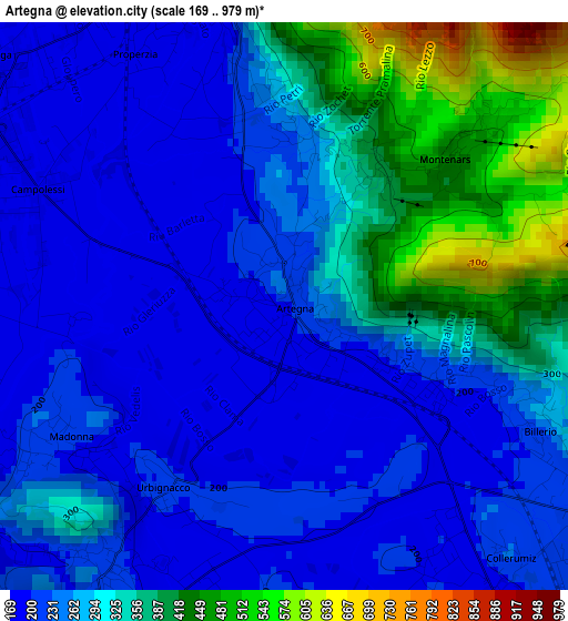 Artegna elevation map