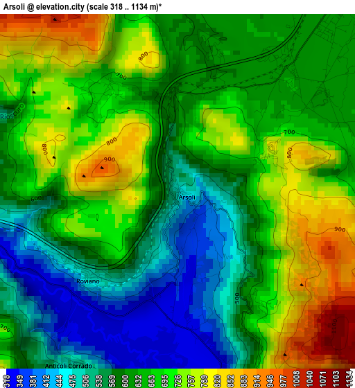 Arsoli elevation map