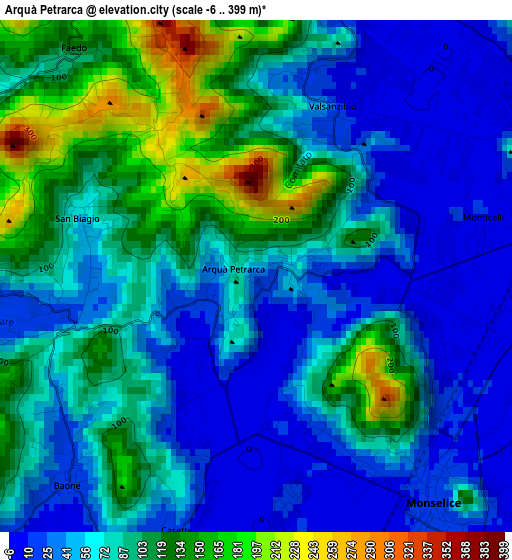 Arquà Petrarca elevation map