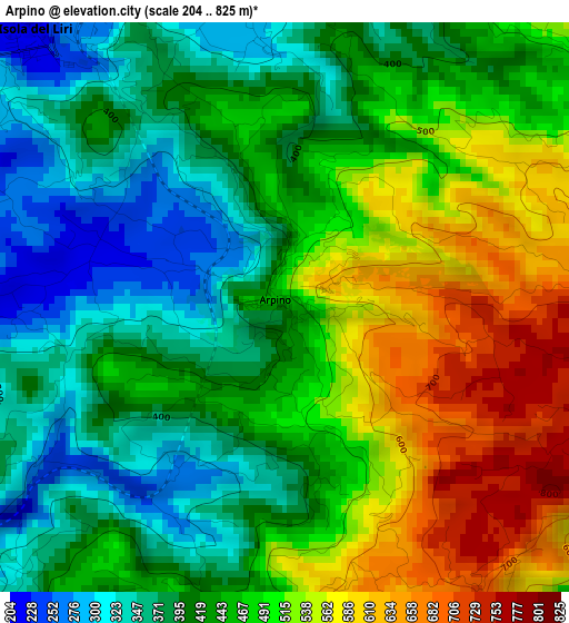 Arpino elevation map