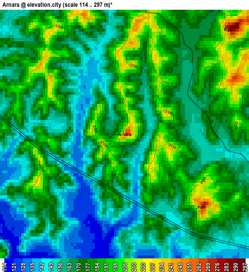 Arnara elevation map