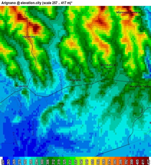 Arignano elevation map