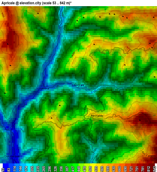 Apricale elevation map