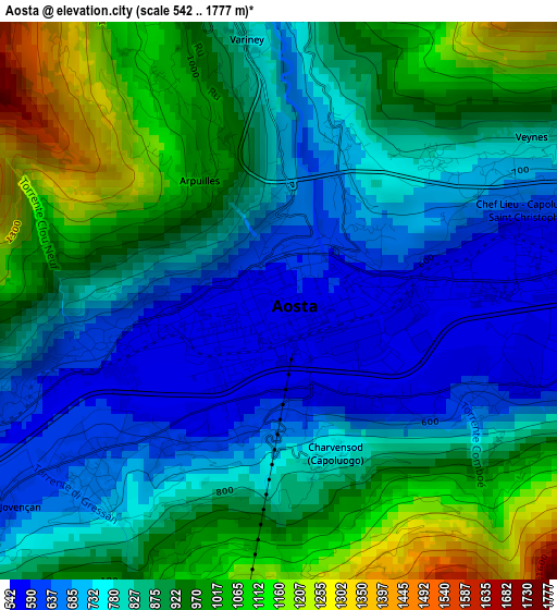 Aosta elevation map