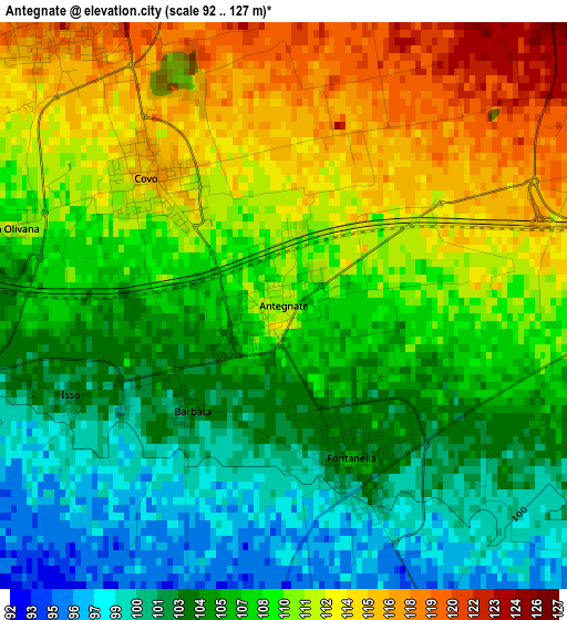 Antegnate elevation map