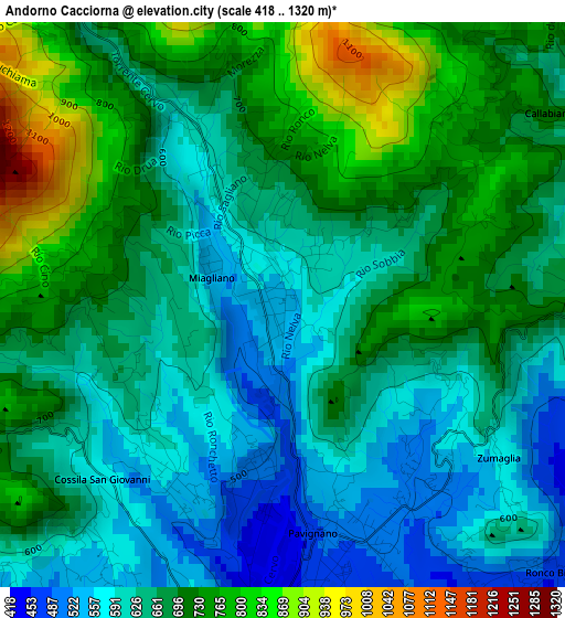 Andorno Cacciorna elevation map