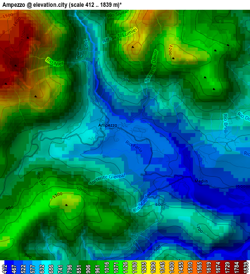 Ampezzo elevation map