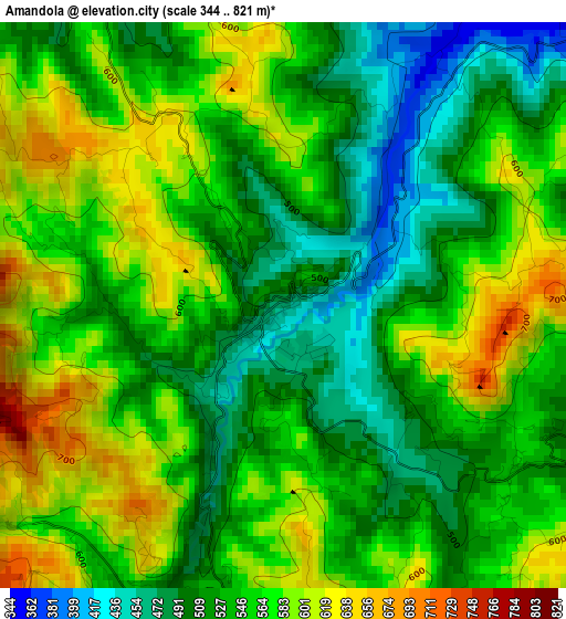 Amandola elevation map