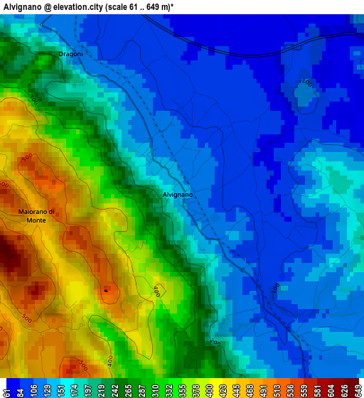 Alvignano elevation map