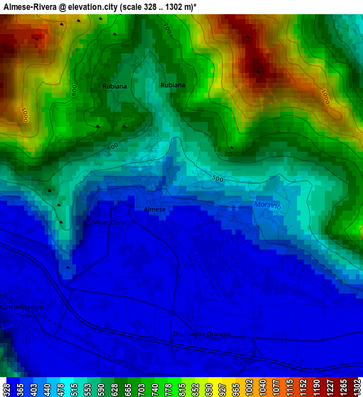 Almese-Rivera elevation map