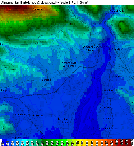Almenno San Bartolomeo elevation map