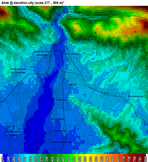 Almè elevation map