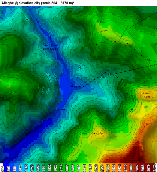 Alleghe elevation map