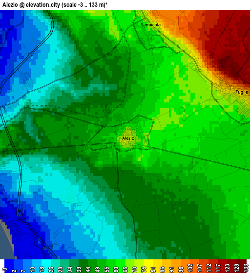 Alezio elevation map