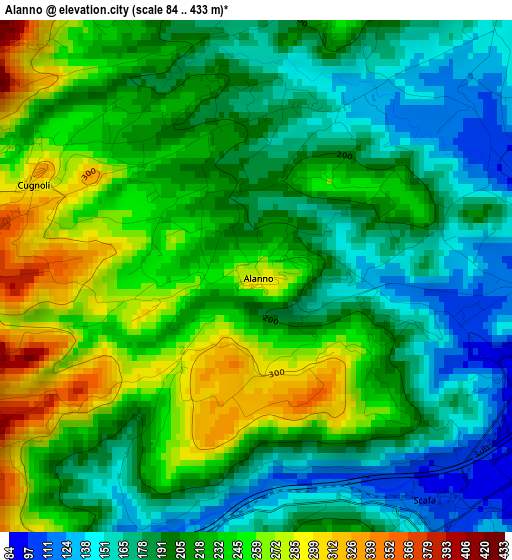 Alanno elevation map