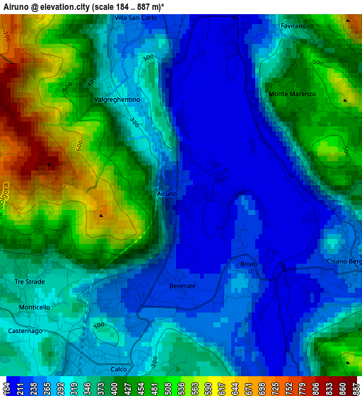 Airuno elevation map