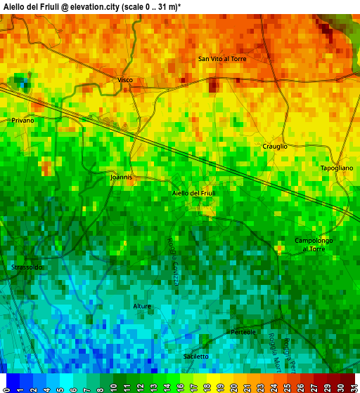 Aiello del Friuli elevation map