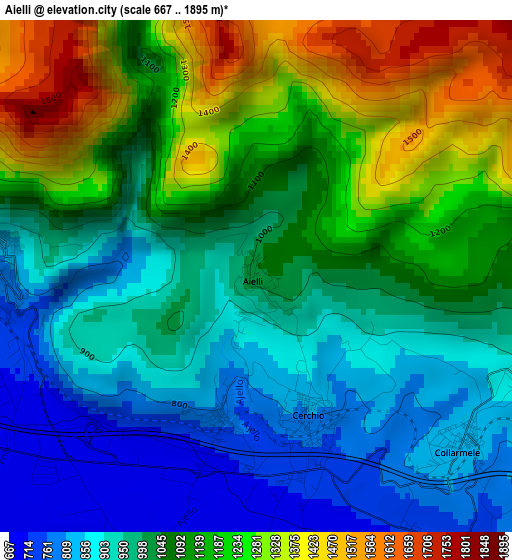 Aielli elevation map