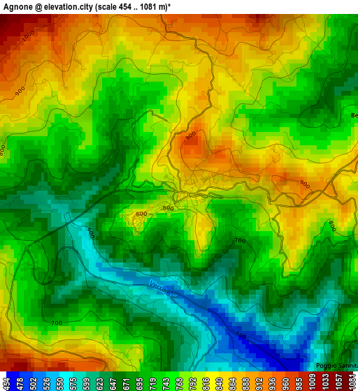 Agnone elevation map