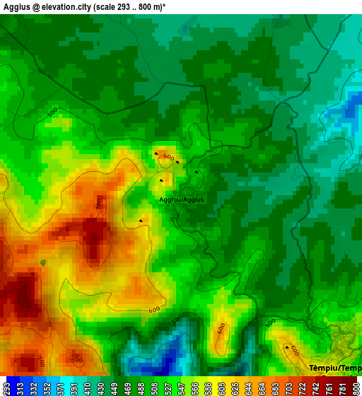 Aggius elevation map