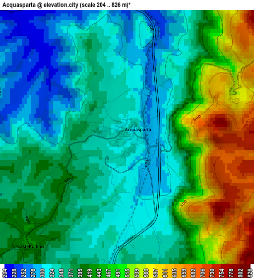 Acquasparta elevation map