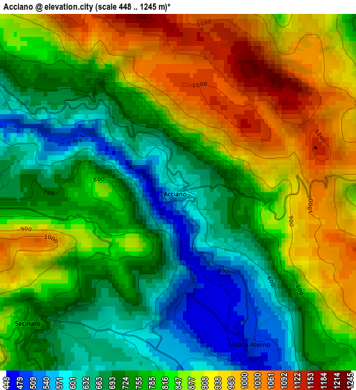 Acciano elevation map